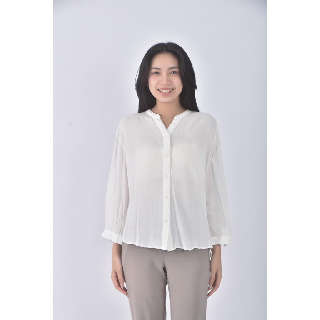 (M) net質感白色長袖上衣二手衣, , large