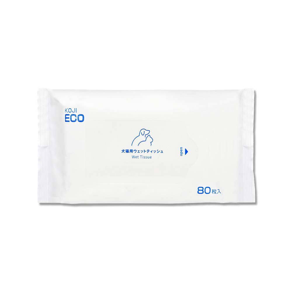 [日日好物]日本KOJI ECO咖家-寵物專用Ag+銀離子植萃消臭清潔濕紙巾80入/袋-藍標(貓狗全身擦澡濕巾,拭淨眼耳口鼻四肢臀部,毛孩出遊必備,潤澤順毛免水洗), , large