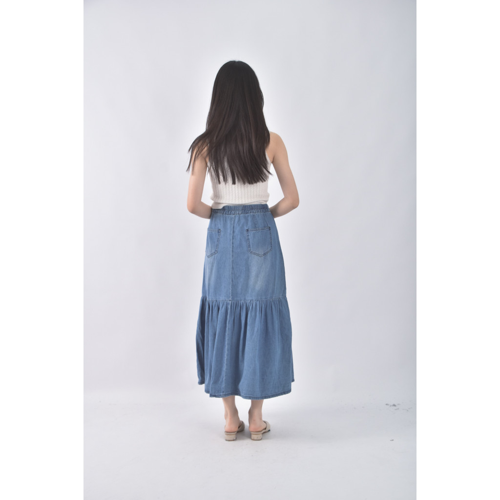 (S) nice ioi丹寧牛仔排扣傘裙藍色長裙二手衣, , large