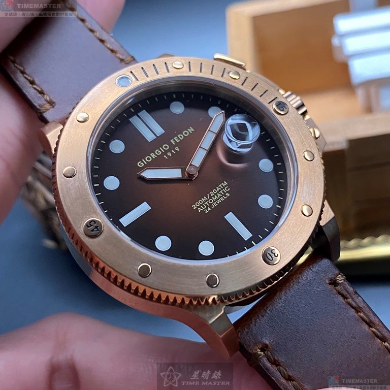 [星晴錶業]GiorgioFedon1919手錶,44mm,GF00026古銅色錶面玫瑰金錶殼咖啡色真皮皮革錶帶款, , large