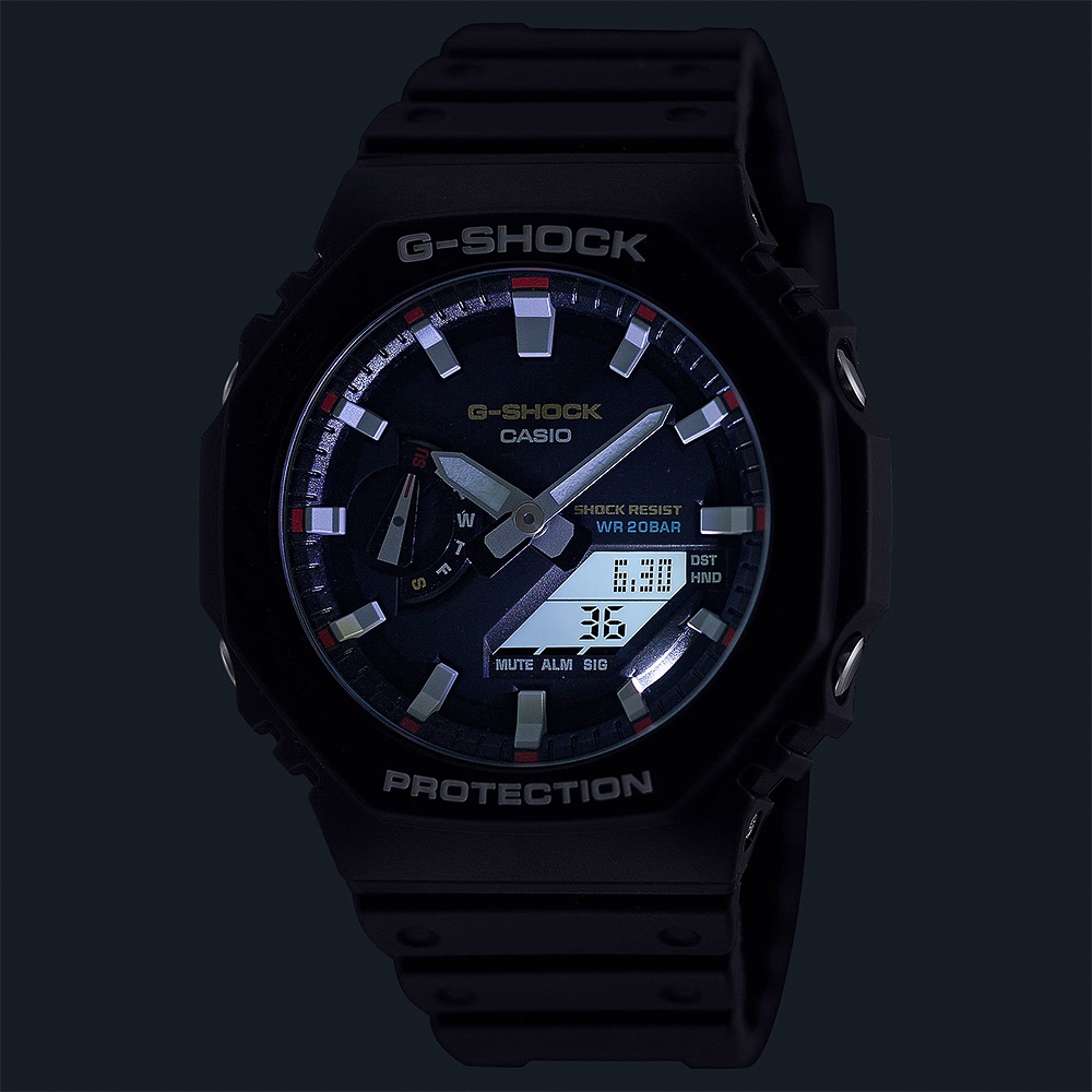 CASIO 卡西歐 G-SHOCK 經典配色八角雙顯手錶 GA-2100RL-1A, , large