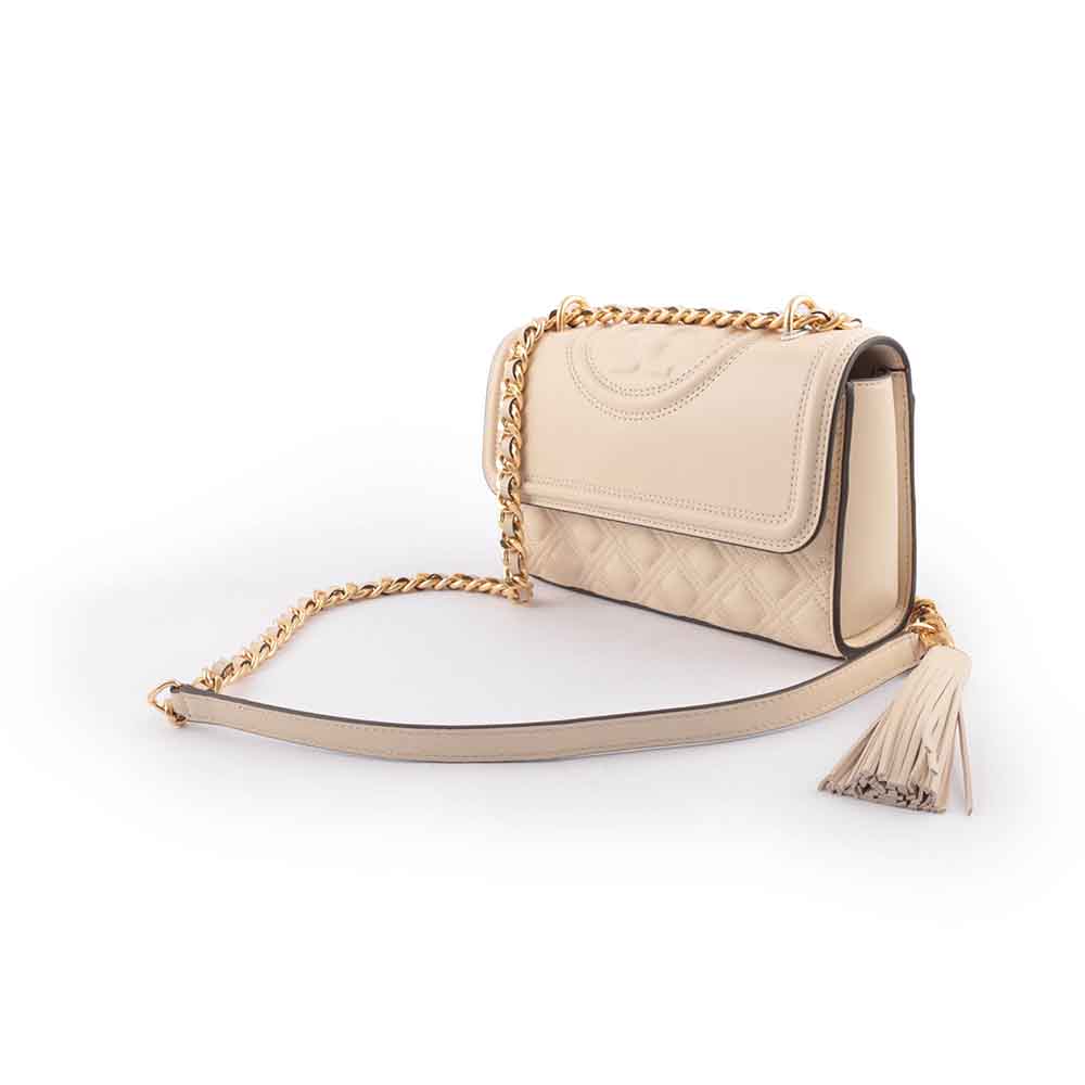 TORY BURCH Fleming 縫線翻蓋小款流蘇二用包/奶油白, , large