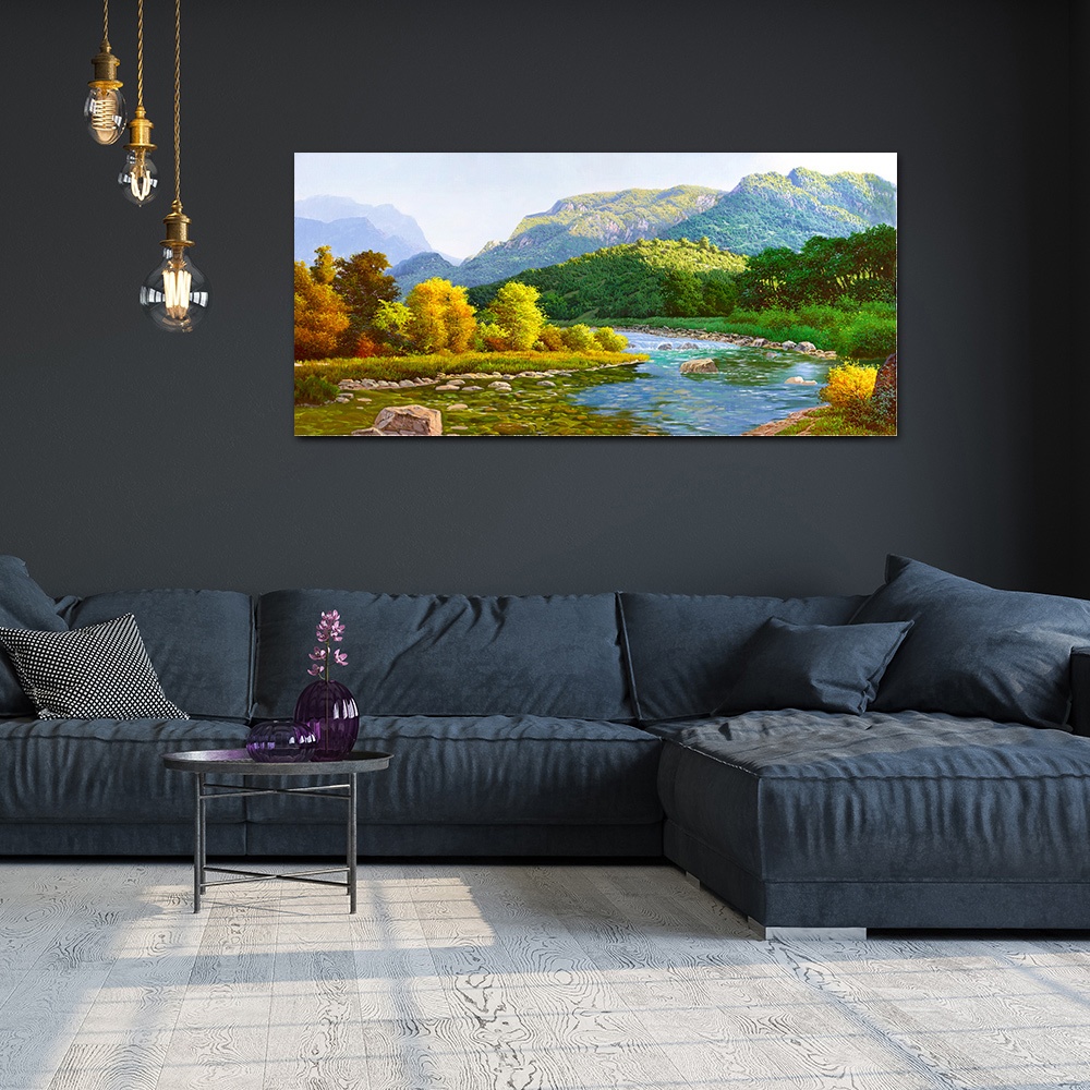 【御畫房】春水溪流 國家一級畫師手繪油畫60&times;120cm(VF-113), , large