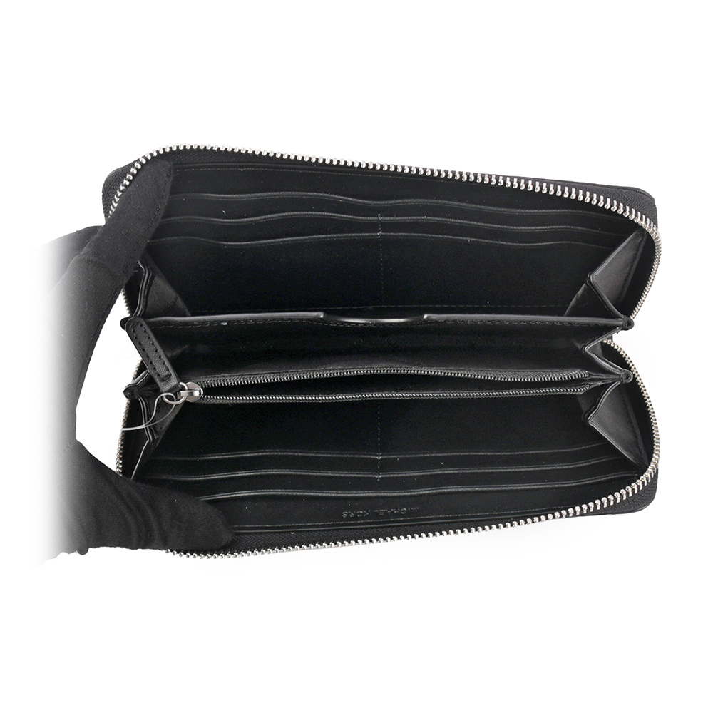 Michael Kors Cooper 銀字滿版塗層帆布ㄇ形拉鍊直式長夾(黑色), , large