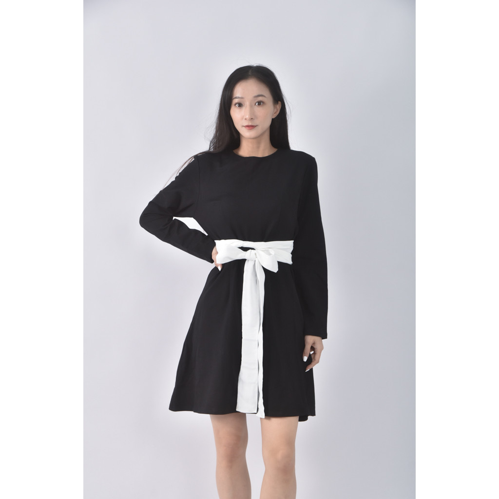 (S) in質感撞色綁帶黑色洋裝二手衣, , large