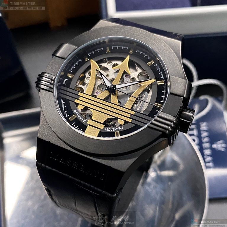 [星晴錶業]MASERATI手錶,42mm,R8821108036白金色錶面黑錶殼深黑色真皮皮革錶帶款, , large