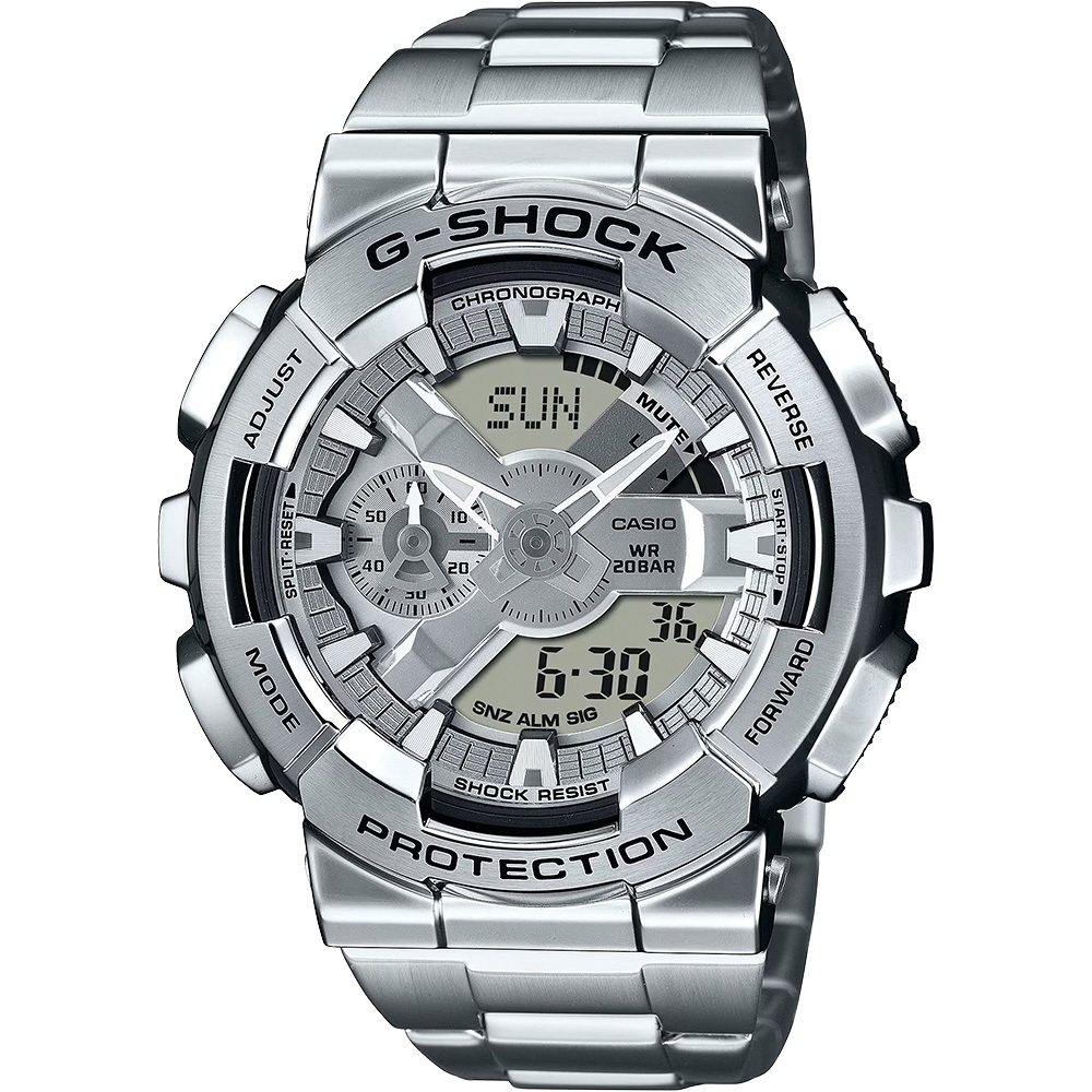 CASIO 卡西歐 G-SHOCK 工業風大錶殼金屬雙顯手錶 送禮推薦-銀 GM-110D-8A, , large