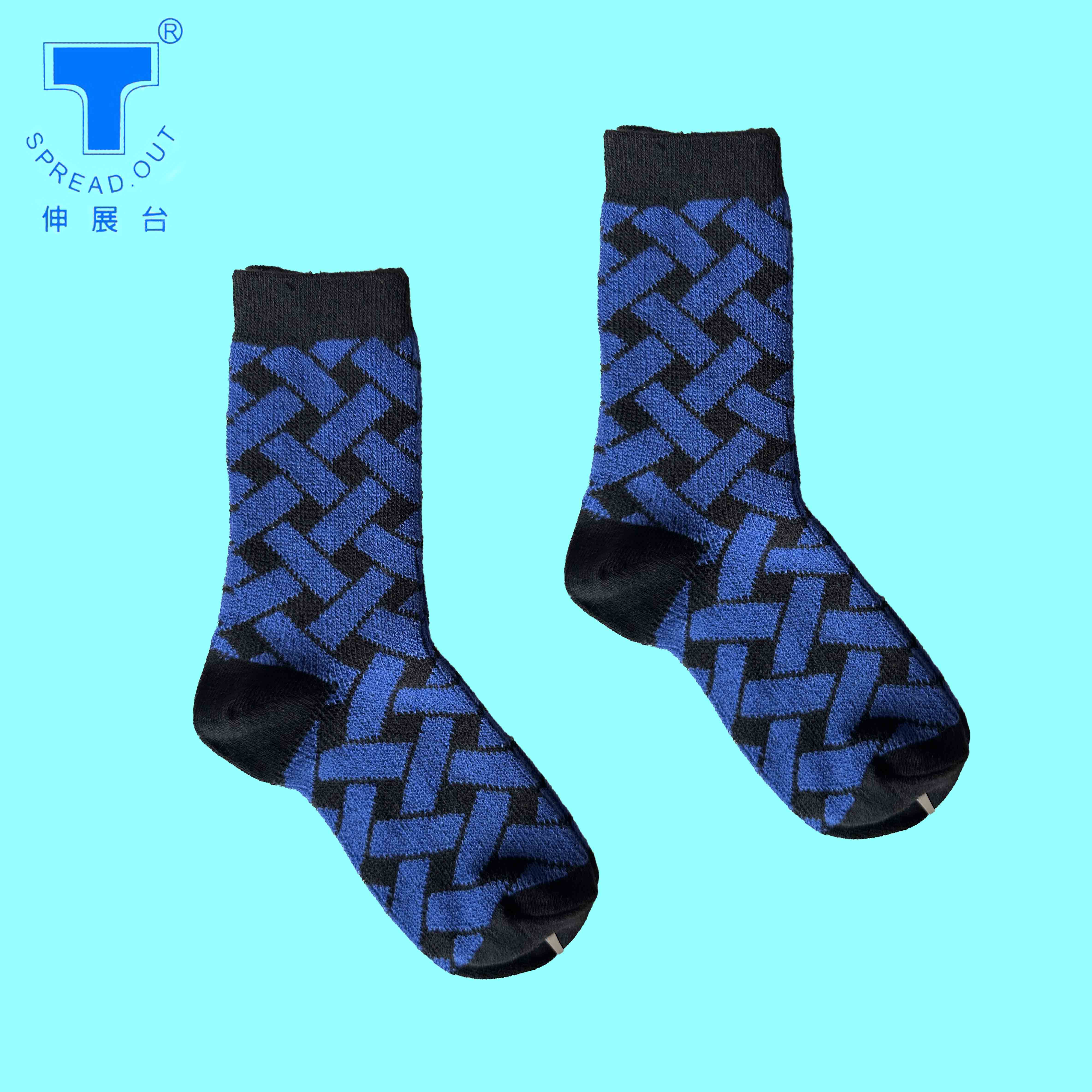 【伸展台】雙針筒氣墊 石磨稀機能襪 女款 竹編-藍 1雙入