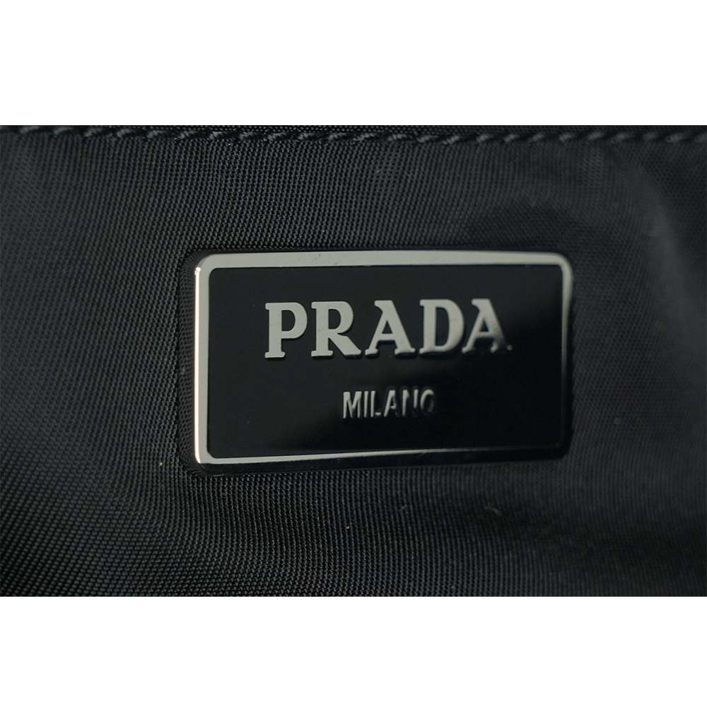 PRADA 三角牌Logo 拉鍊口袋尼龍腰包/黑色, , large