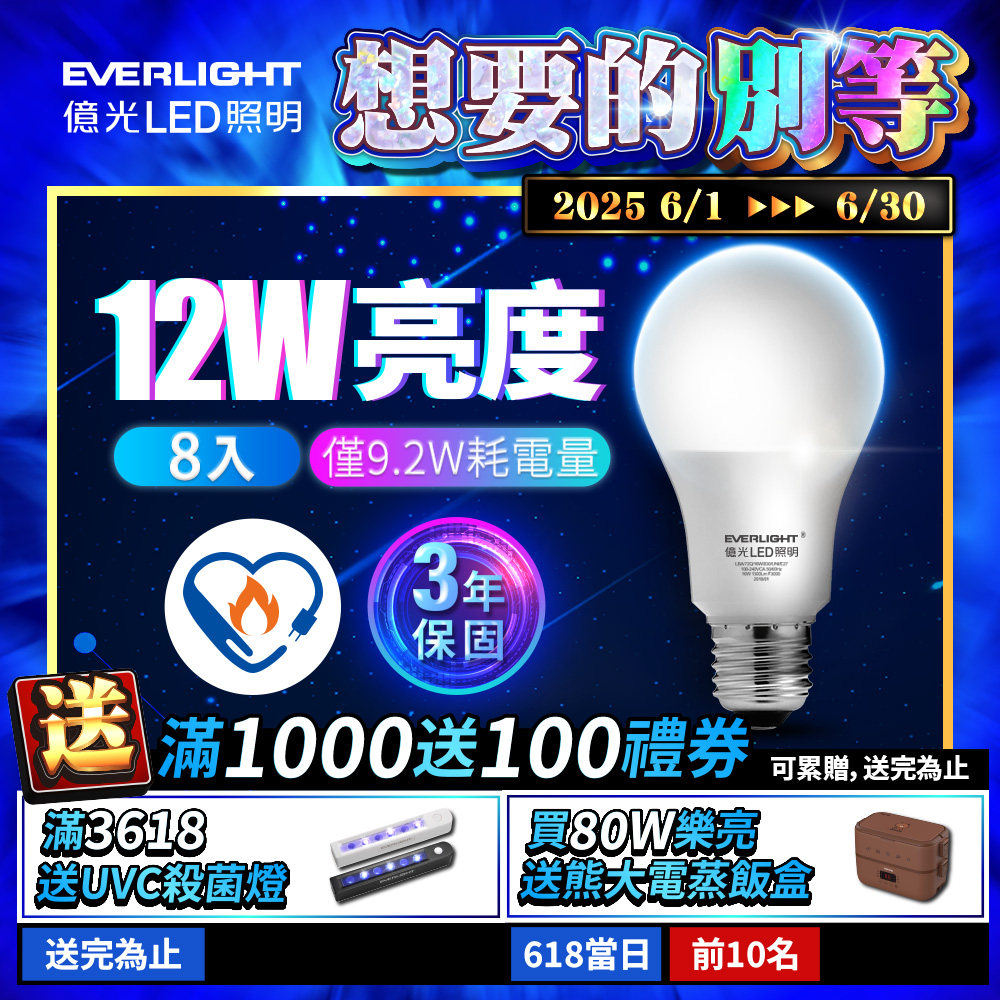 Everlight 8 is included in the group, 12W brightness, super energy-saving plus, only 9.2W power consumption (yellow light)