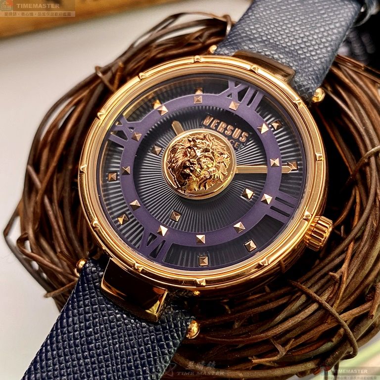 [星晴錶業]VERSUS VERSACE手錶,38mm,VV00064深紫藍錶面玫瑰金錶殼深紫藍真皮皮革錶帶款, , large