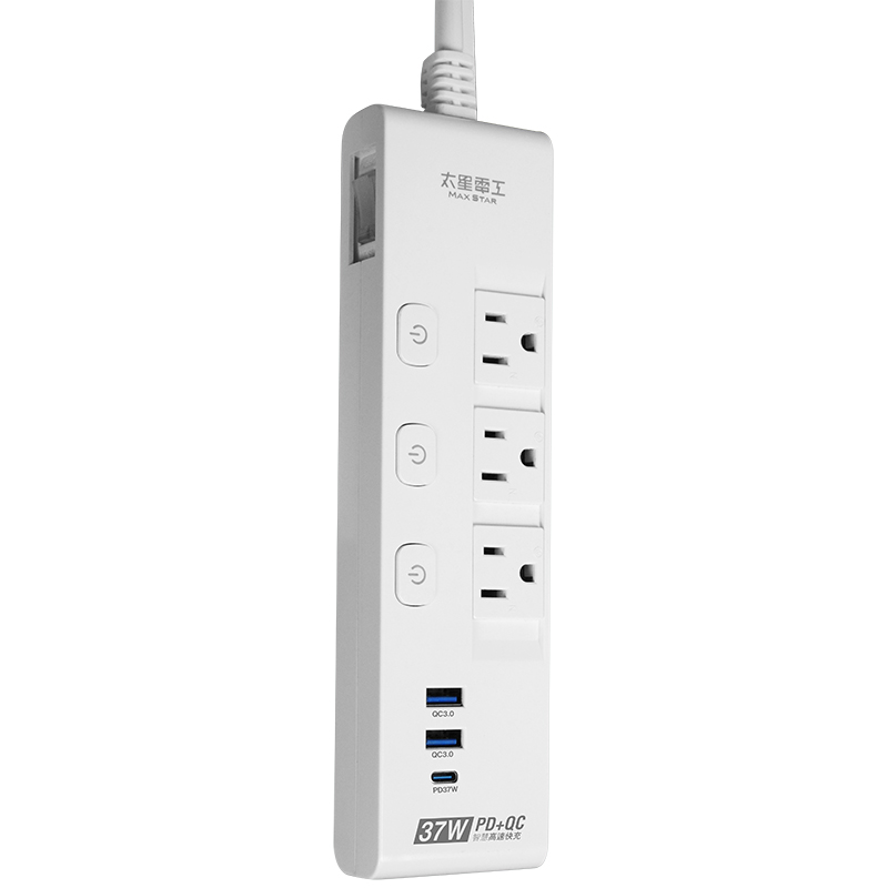 太星電工四開三插37W快充滑蓋電腦線1.2M, , large