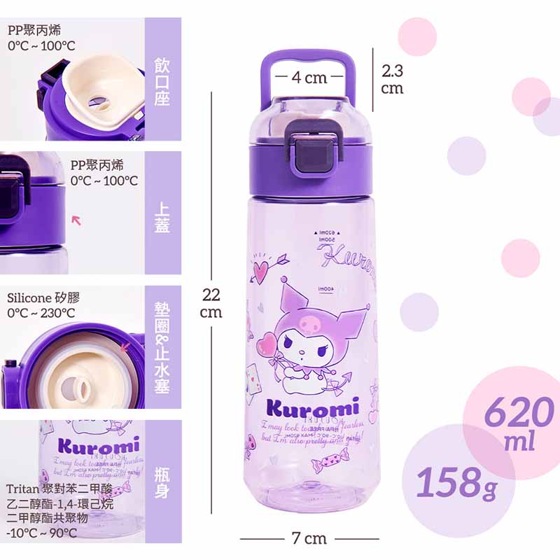 『HOUSUXI·舒希』三麗鷗酷洛米-Tritan 彈蓋水瓶620ml(A2), , large