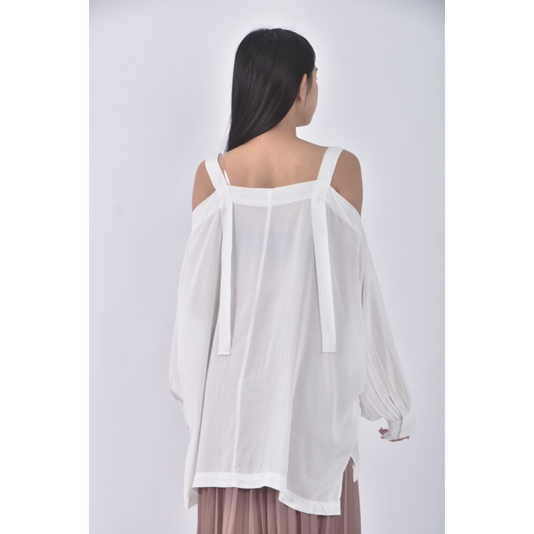 (L) moma質感露肩白色長袖上衣二手衣, , large