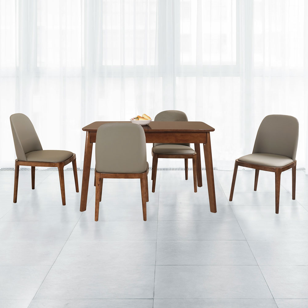 【Homelike】喜家居胡桃實木可延伸餐桌椅組(一桌四椅)(2529-24), , large