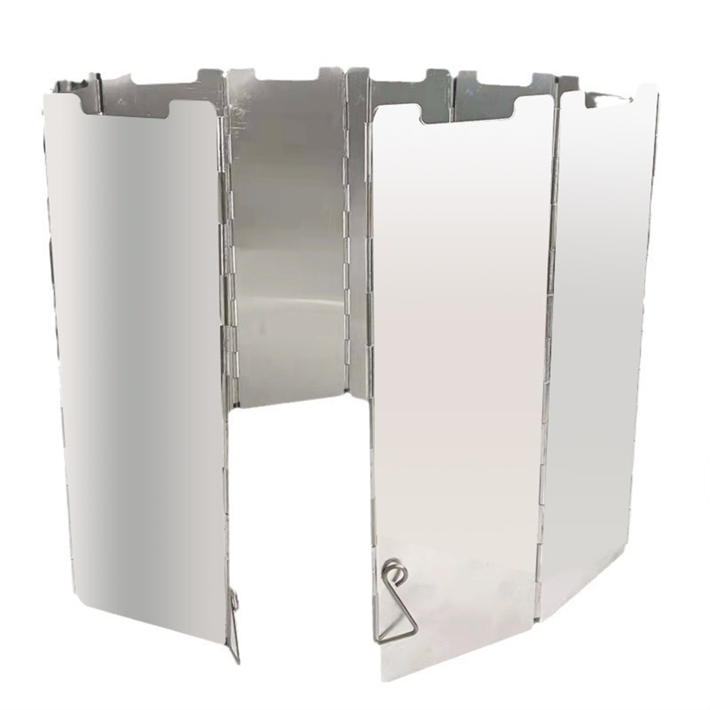 10-piece lightweight portable folding windbreak for outdoor camping, portable gas stove, windproof, fireproof, suitable for outdoor picnics and hiking. Comes with storage box., , large