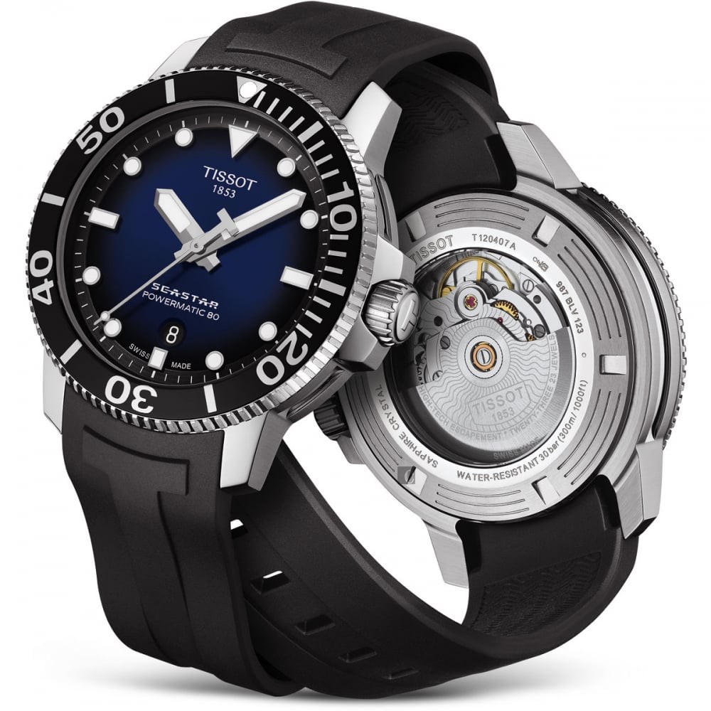 TISSOT 天梭 Seastar 1000 海洋之星300米潛水機械錶-藍x黑/43mm T1204071704100, , large