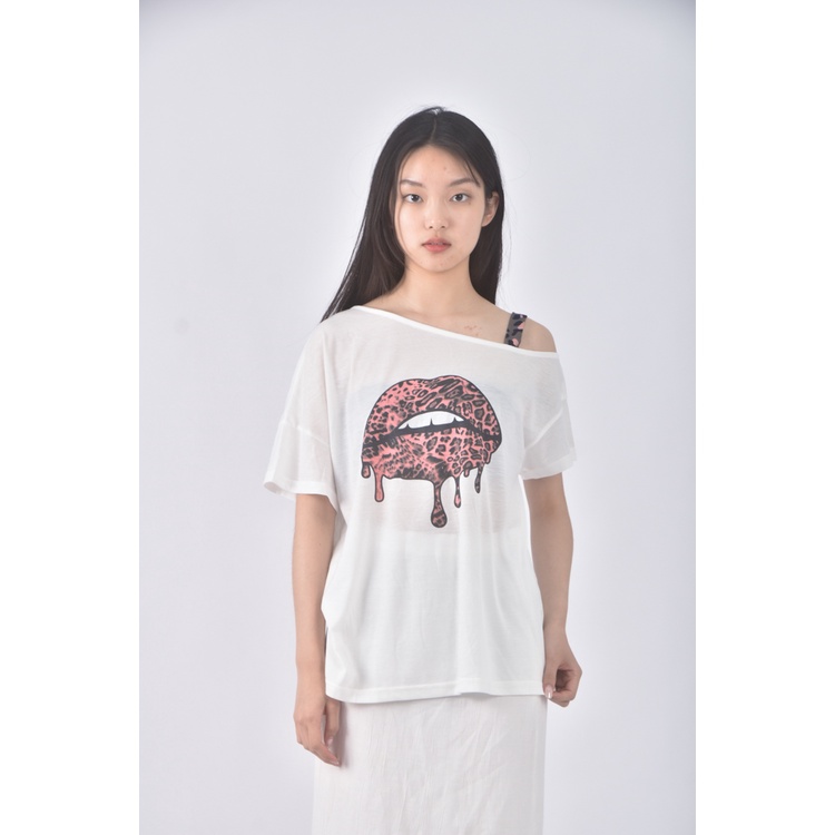 (M) shein質感單肩白色短袖上衣二手衣, , large