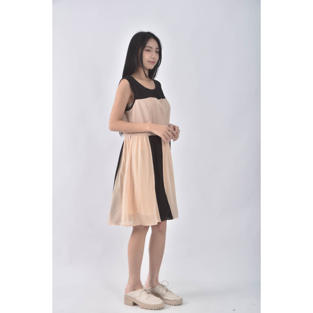 (S) lace girl拼色杏色洋裝二手衣, , large