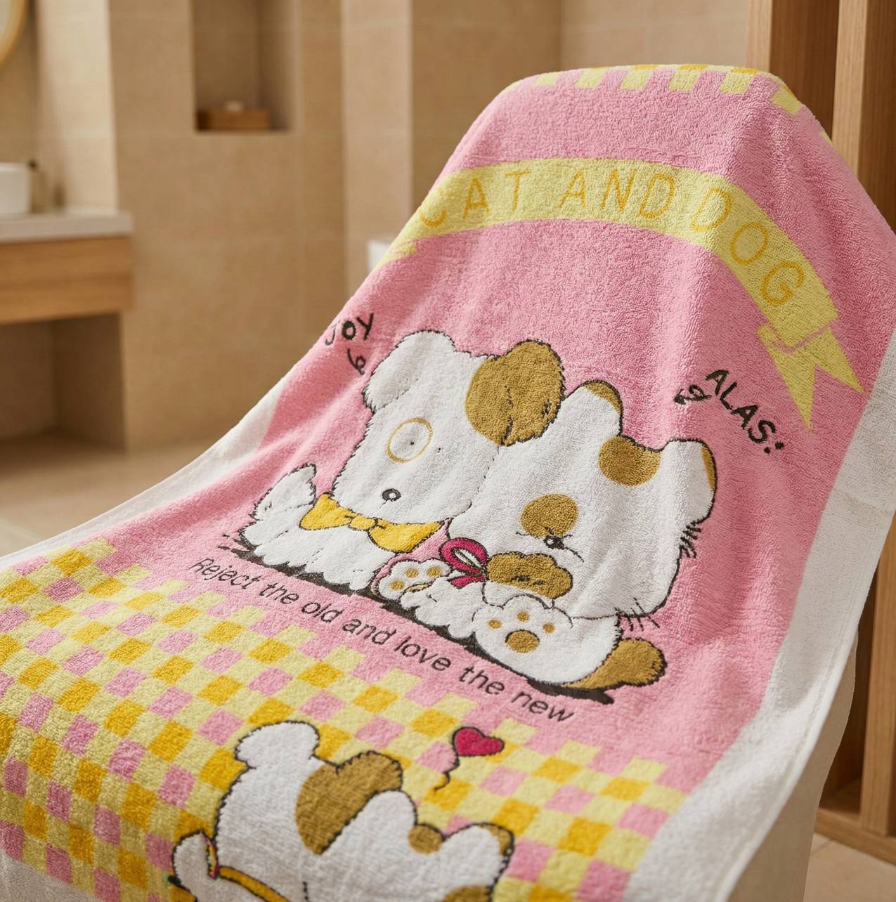[Kaimei Cotton Industry] 2 entered into the group, random and excellent Kaimei bath towels｜Made in MIT Taiwan, pure cotton absorbent bath towels, cartoon totems, various styles, , large