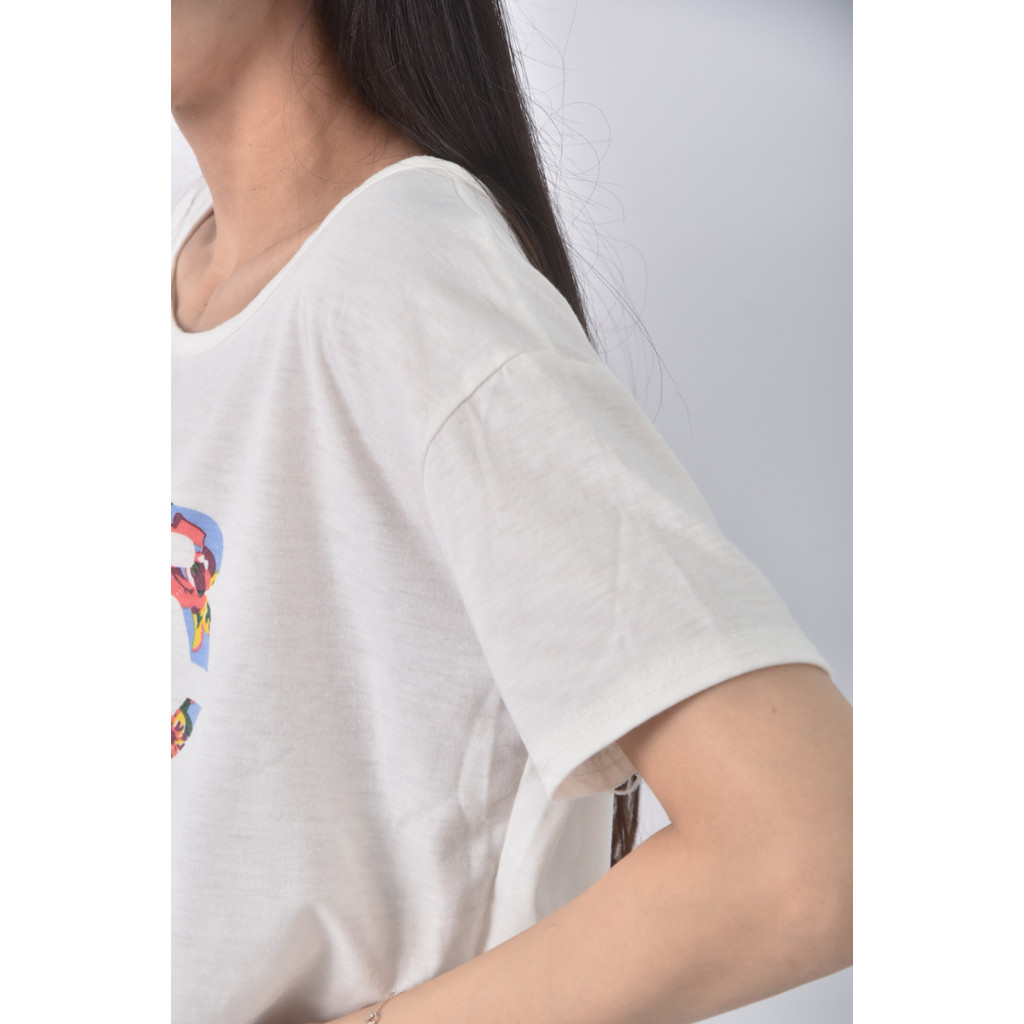 (XL) 修身短版字母白色短袖上衣二手衣, , large