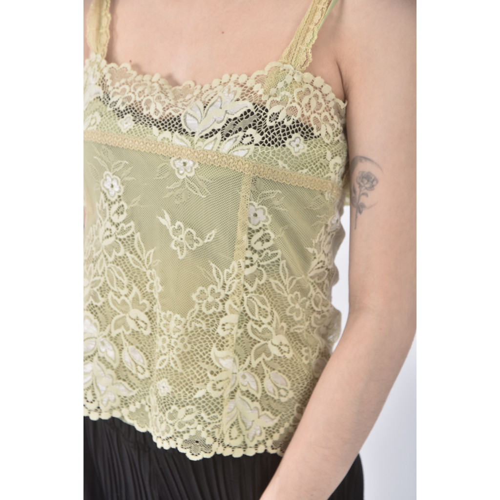 (S) huang shu chi紡紗背心綠色上衣二手衣, , large