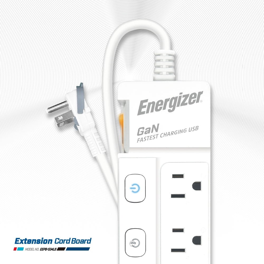 ENERGIZER Push-button extension cord, 5-hole, 3-hole, 4-seat, 1.8m, EPB-534L6, , large