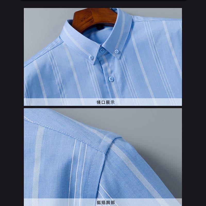 大尺碼-長袖-條紋襯衫-黑/白/淺藍-0202103, 11白, large