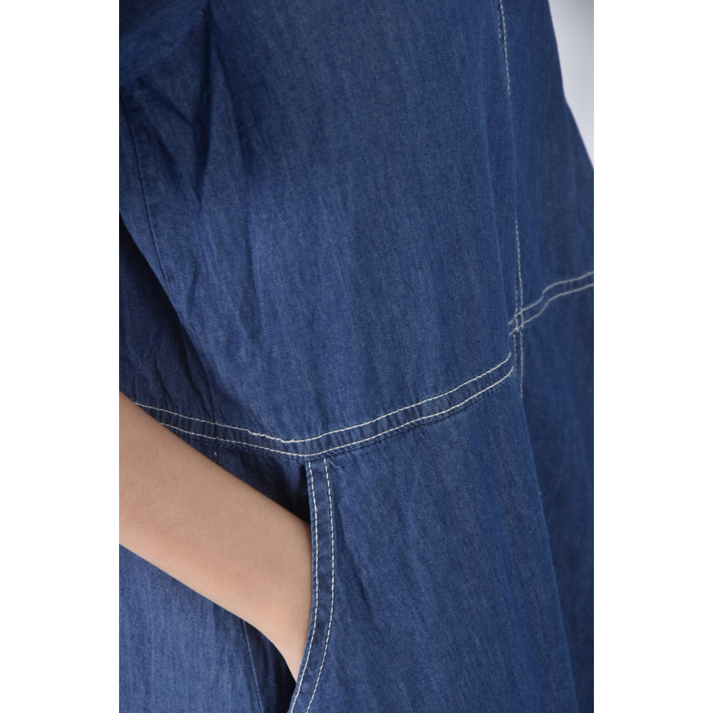 (M) 丹寧牛仔口袋藍色洋裝二手衣, , large