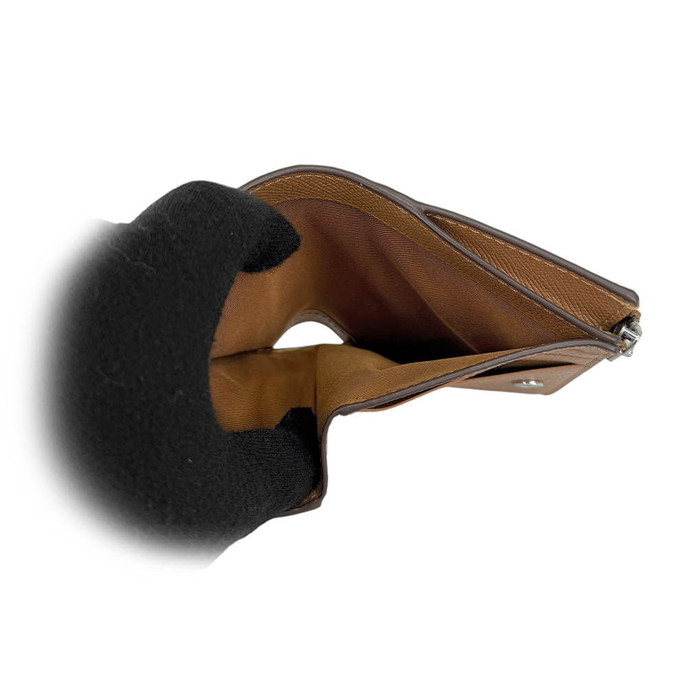 COACH 銀字Logo 防刮皮革對開二折釦式短夾/淺焦糖色, , large