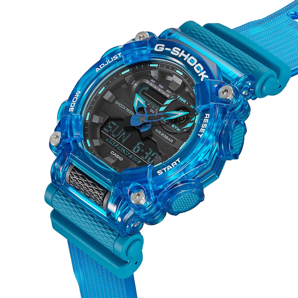 CASIO 卡西歐 G-SHOCK 炫彩音浪 工業風雙顯手錶-科技藍 GA-900SKL-2A, , large