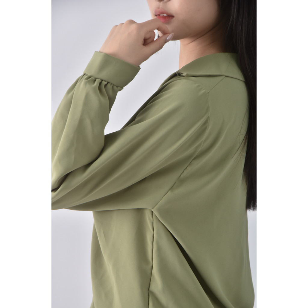 (M) miss hong韓牌翻領綠色長袖上衣二手衣, , large