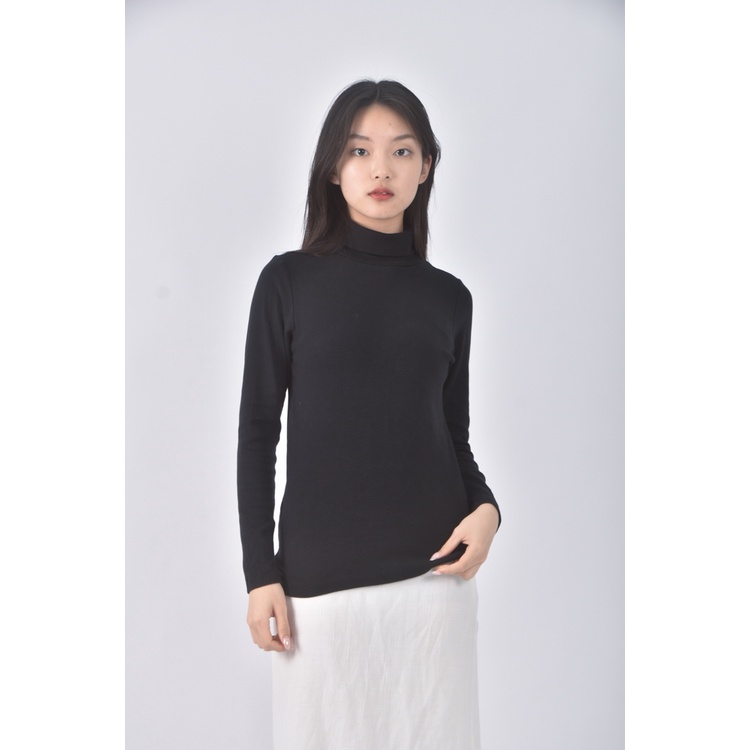 (M) muji質感棉質高領黑色長袖上衣二手衣, , large