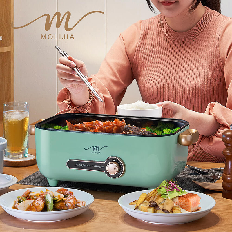 【MOLIJIA 魔力家】5.3L-M24 多功能美食料理不沾快煮電火電湯蒸鮮鍋+不鏽鋼蒸片-馬卡龍綠, , large