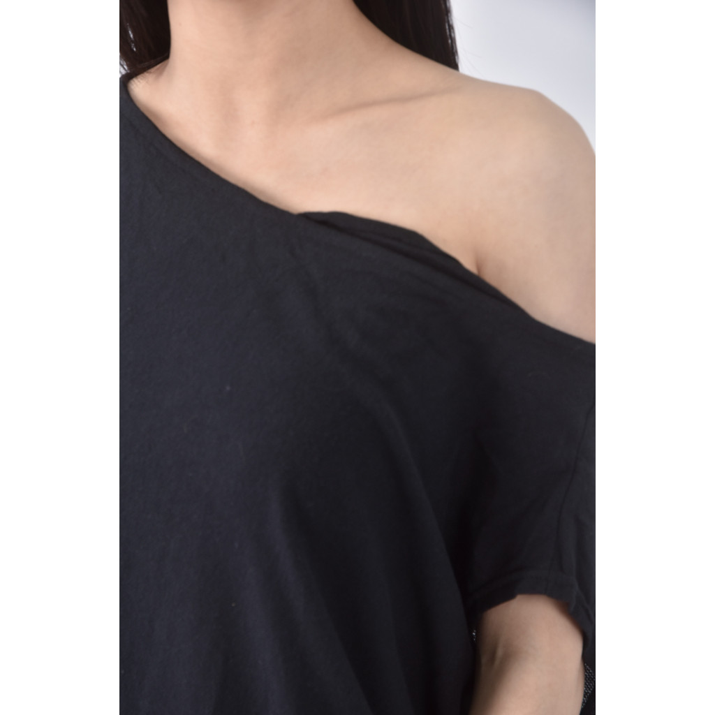 (F) 棉質寬鬆黑色短袖上衣二手衣, , large