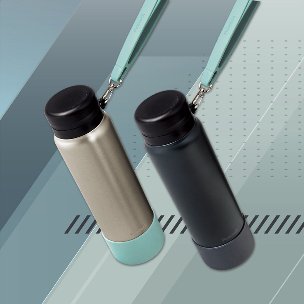 【日本孔雀Peacock】運動隨身316不鏽鋼保冷保溫杯1000ML(附運動提帶+防撞底座)-原鋼色, , large