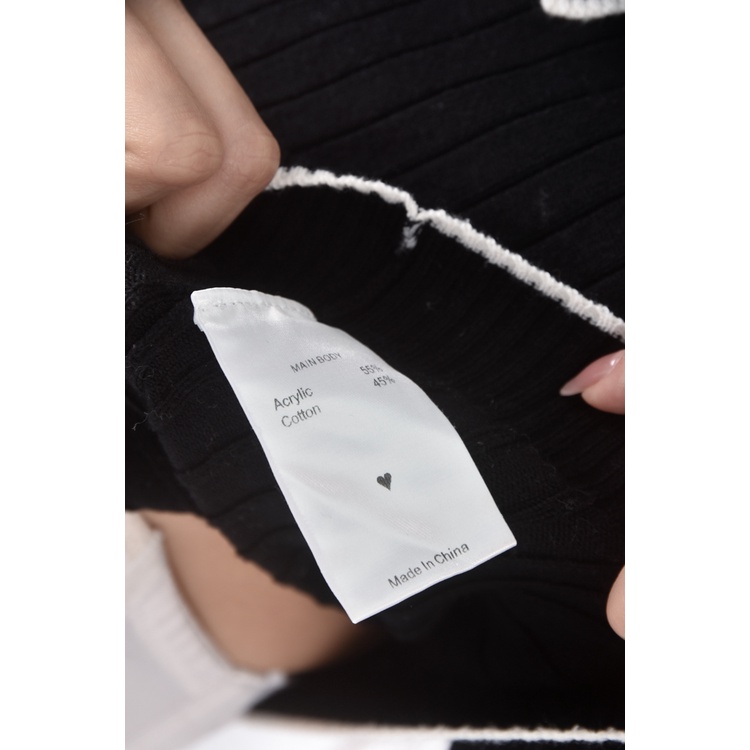 (S) maison marguerite質感棉質跳色黑色短袖上衣二手衣, , large
