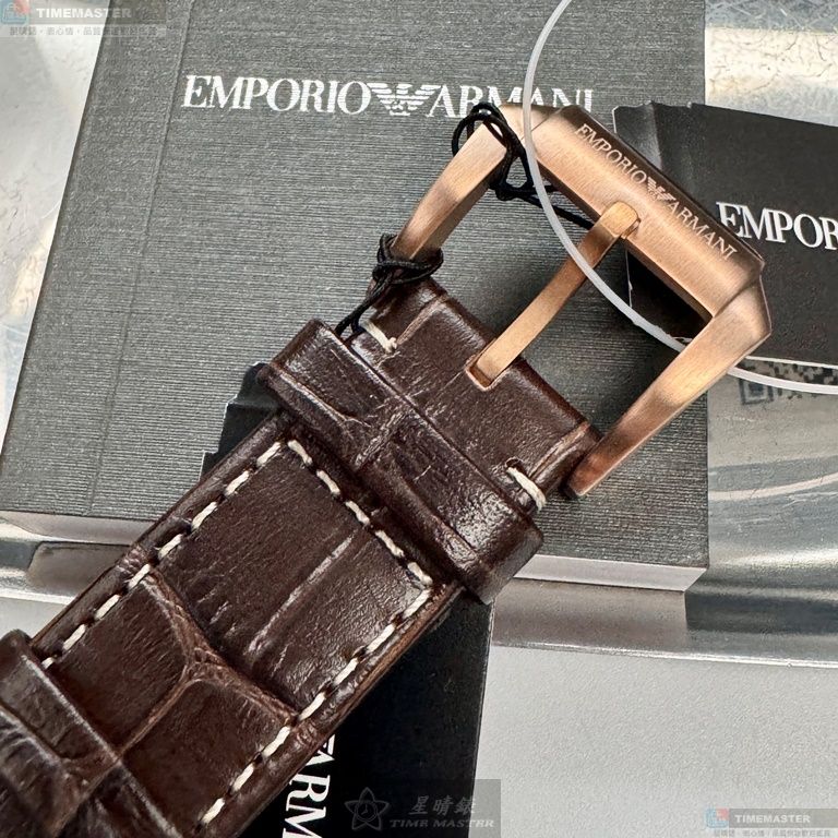 [星晴錶業]ARMANI手錶,42mm,AR00047寶藍色錶面玫瑰金錶殼咖啡色真皮皮革錶帶款, , large