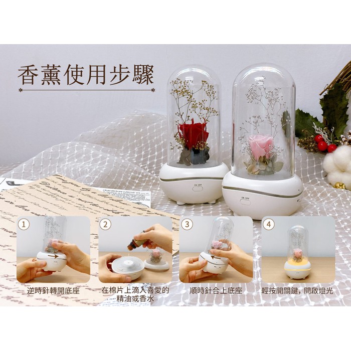 Greenon 永生花香氛機 紅玫瑰 自然風擴香器 香薰減壓 玫瑰花造型 小夜燈, , large