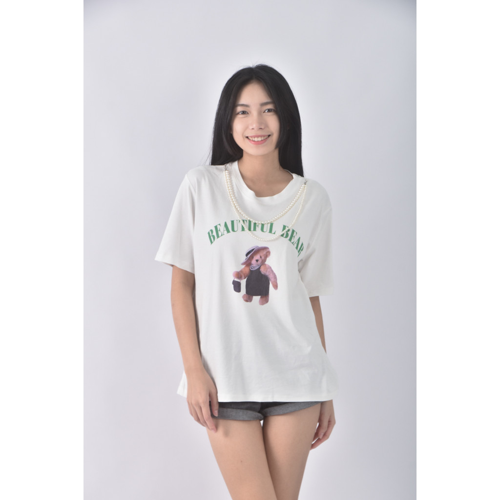 (L) object韓牌珍珠白色短袖上衣二手衣, , large