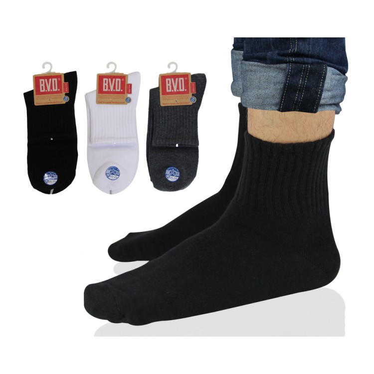 【BVD】1/2 男學生襪-黑 B378(加大) 男襪 短襪, , large