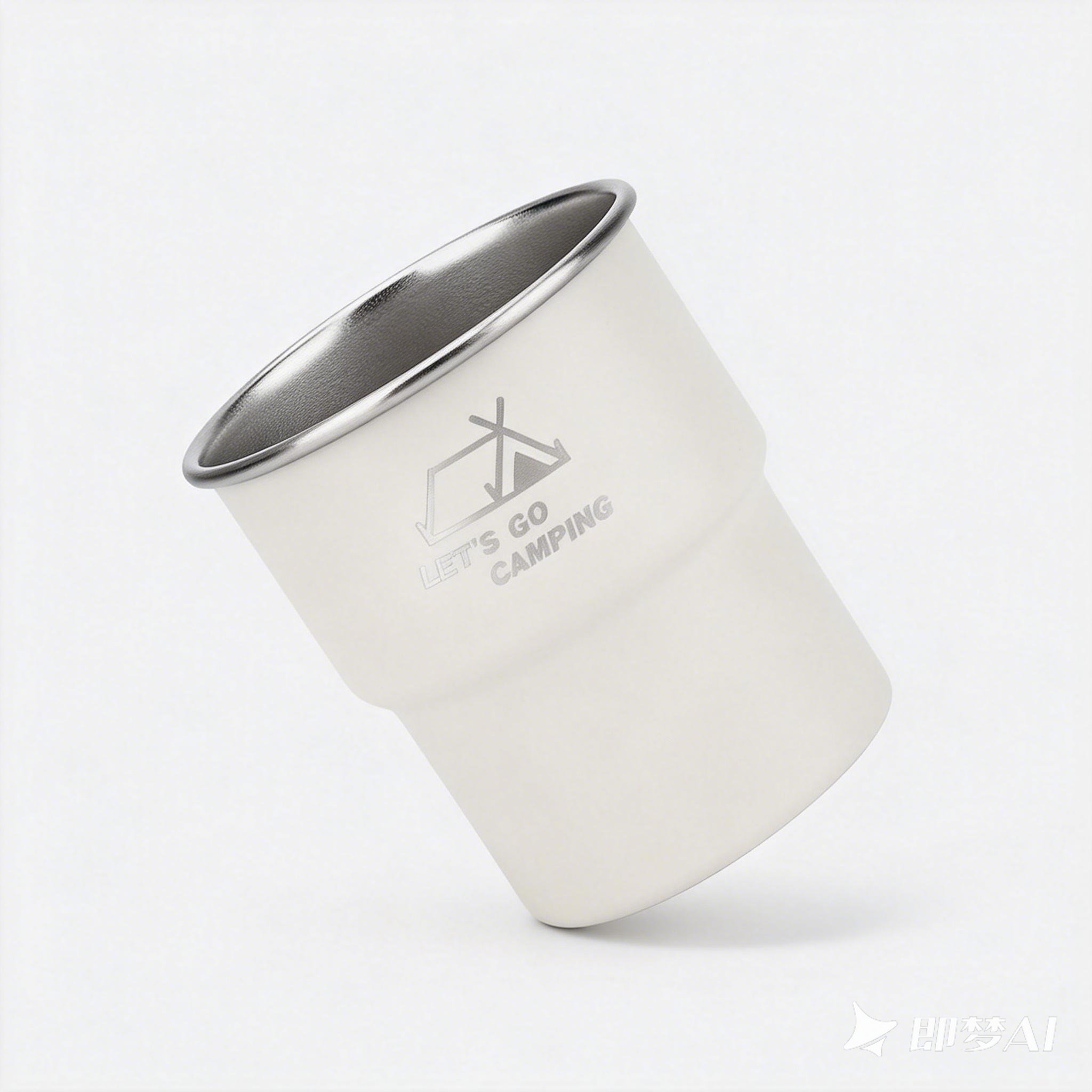 輕量疊放304 不鏽鋼露營階梯杯米白色1個裝（戶外階梯杯 露營疊放杯 輕量飲水杯 露營隨身杯）, , large