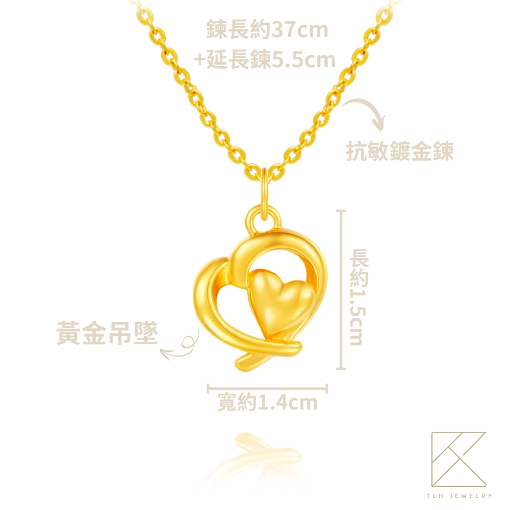 【TLH】黃金墜項鍊 純金999 金戀雙心 約重0.13錢±0.01, , large