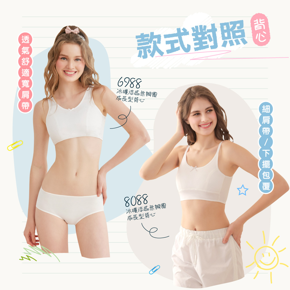 【Clany 可蘭霓】 台灣製無鋼圈少女學生背心胸衣｜成長型內衣 S-2XL｜涼感透氣 吸濕排汗 8088-31 純真粉, , large