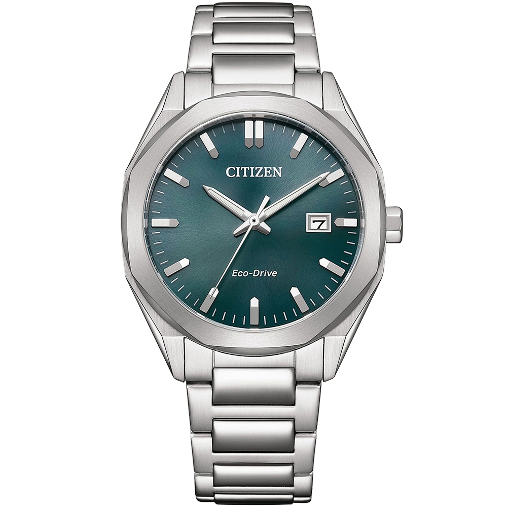 CITIZEN 星辰 限量 光動能八角形經典大三針手錶 送禮推薦-銀x綠/38mm BM7620-83X, , large