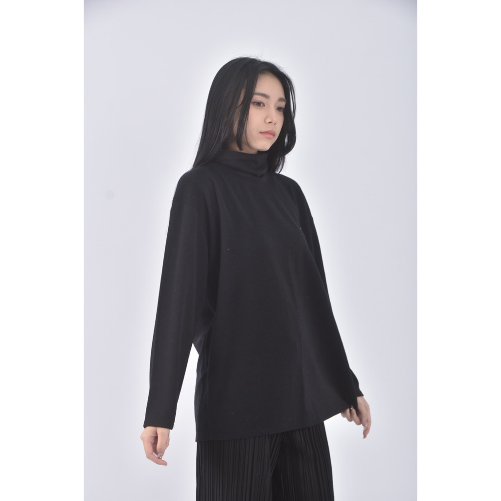 (XL) 質感高領刺繡黑色長袖上衣二手衣, , large
