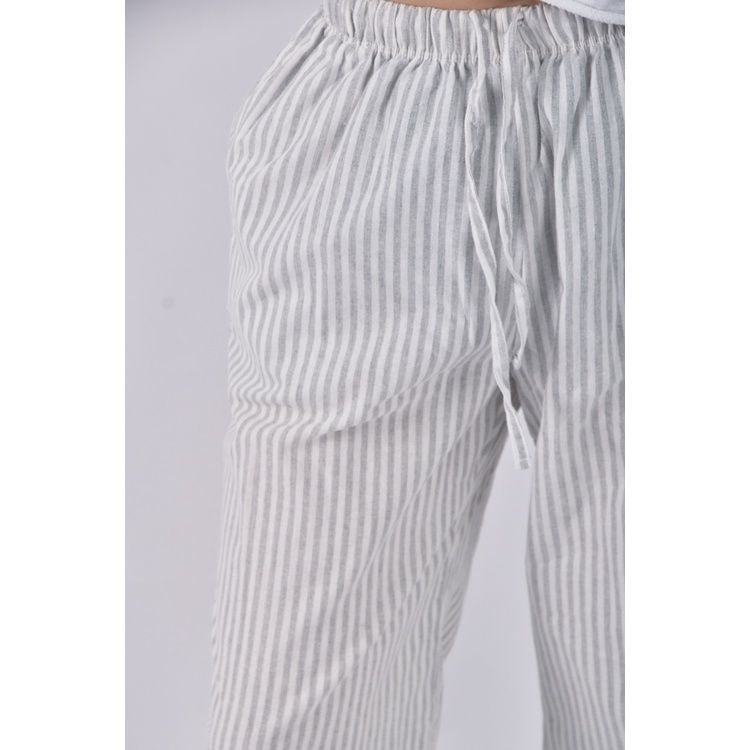 (M) genquo高腰棉質直條紋灰色長褲二手衣, , large