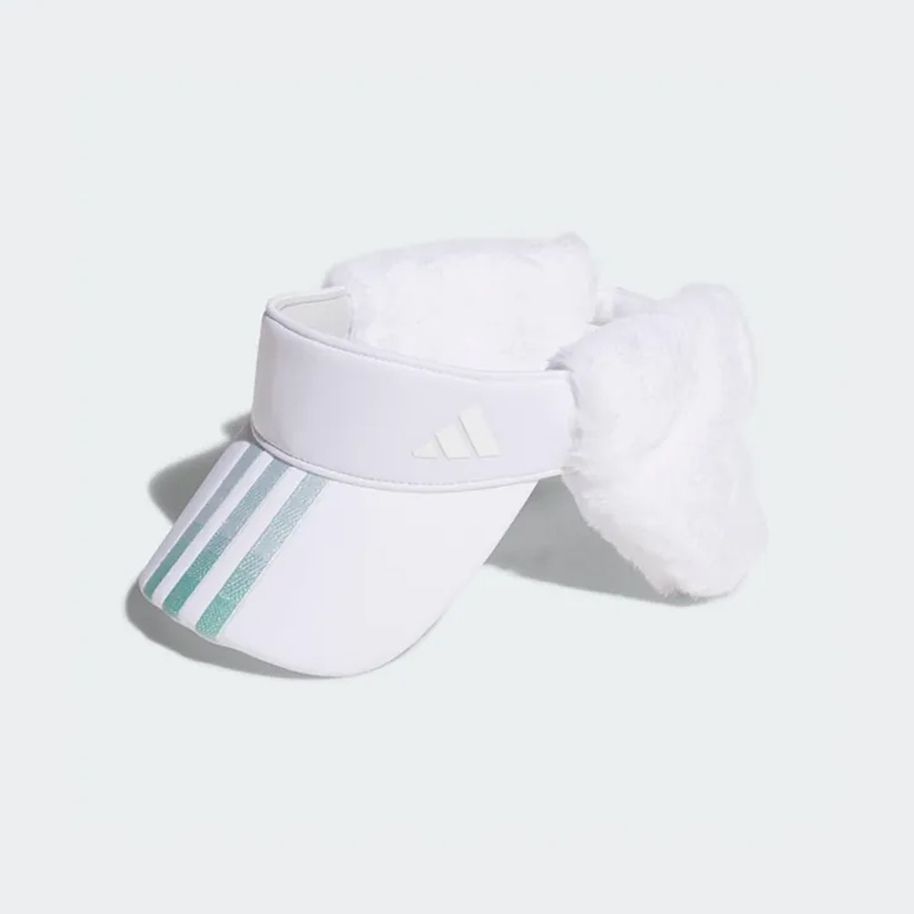 Adidas 高爾夫中空帽 耳罩可拆 漸層三條紋設計 白色 (女款)