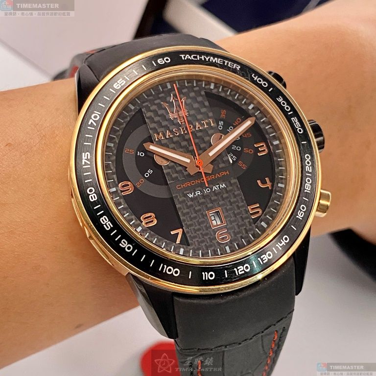 [星晴錶業]MASERATI手錶,46mm,R8873610003黑色錶面玫瑰金錶殼深黑色真皮皮革錶帶款, , large
