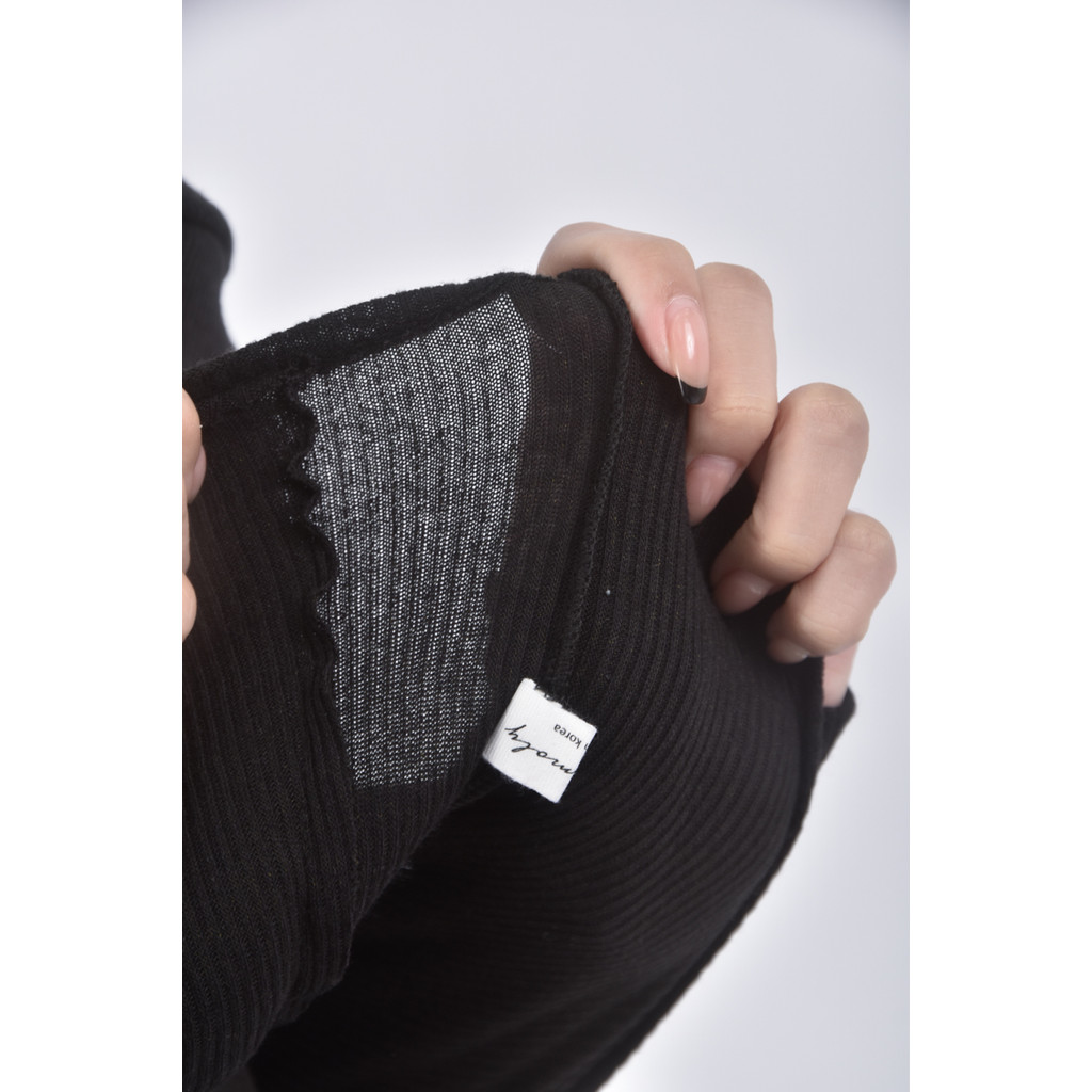 (S) 質感一字領黑色長袖上衣二手衣, , large